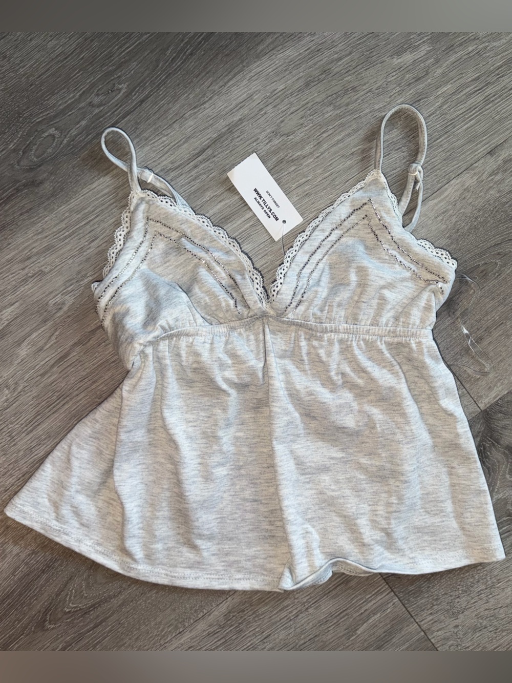 TILLYS RSQ Light Gray Lace-Trim y2k cami